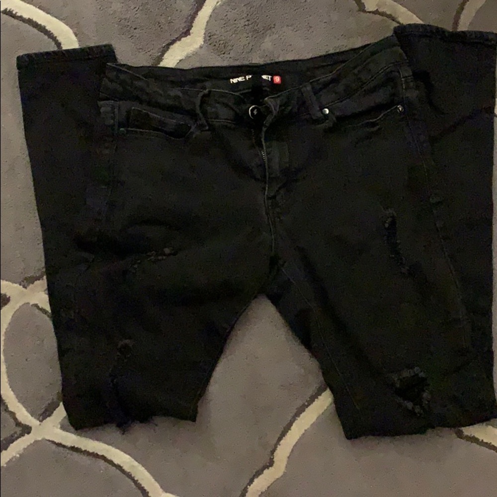 Nine Planet (ANGL) distressed black skinny jeans